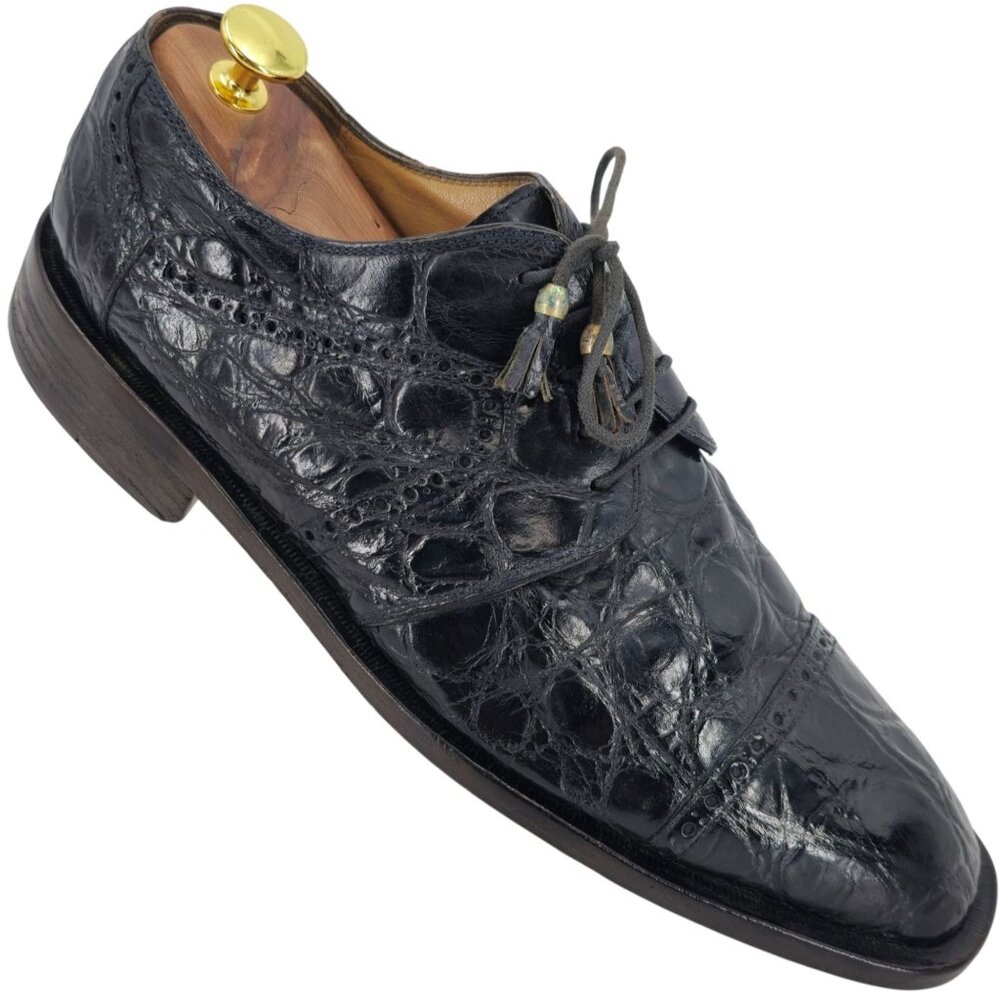 Mauri Italy Vintage Exotic Black Crocodile Dress Shoes Mens 11.5 Luxury Oxfords